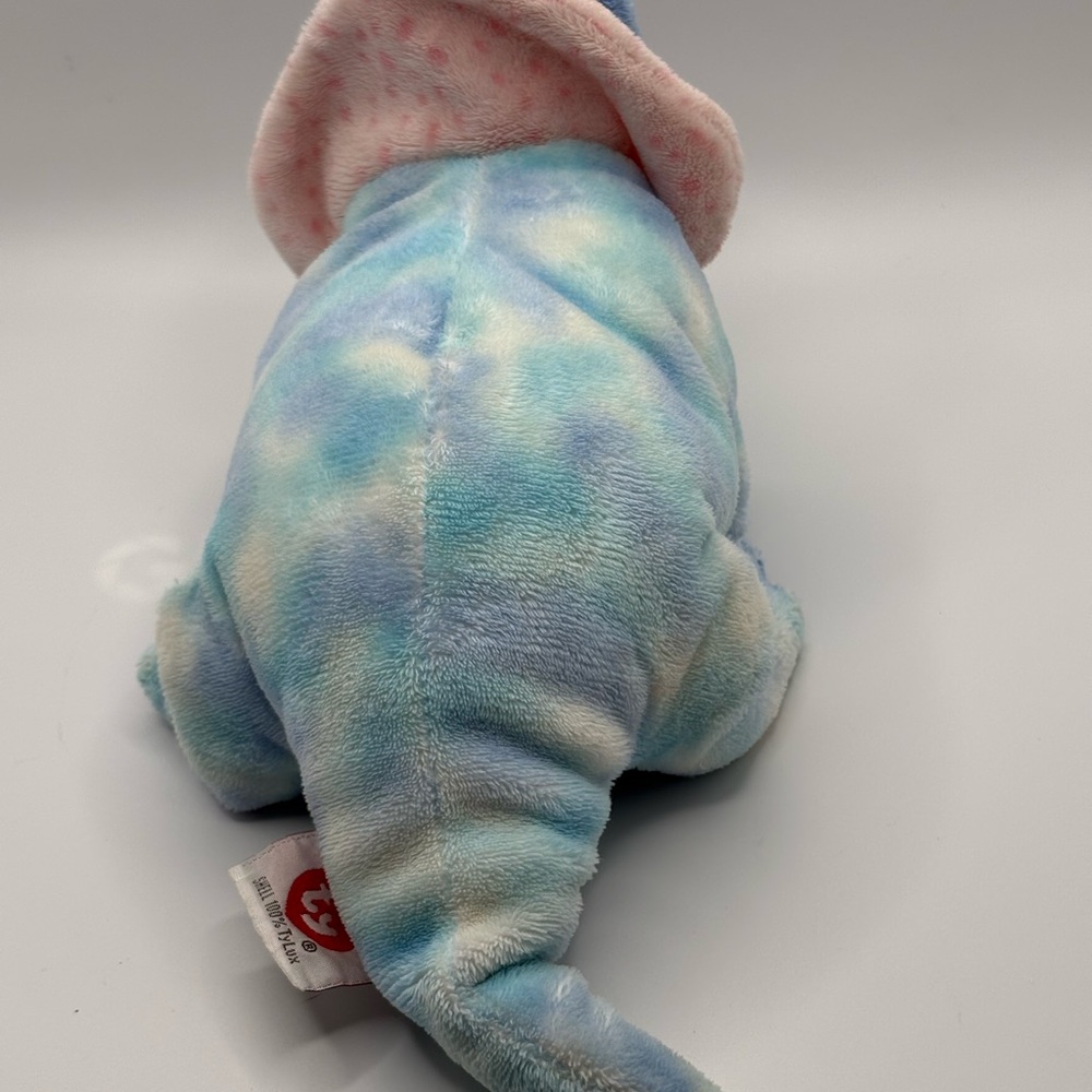 2006 Ty Pluffies Tromps Triceratops Dinosaur Plush Stuffed Toy Tye Dye Blue 12” - Picture 4 of 15